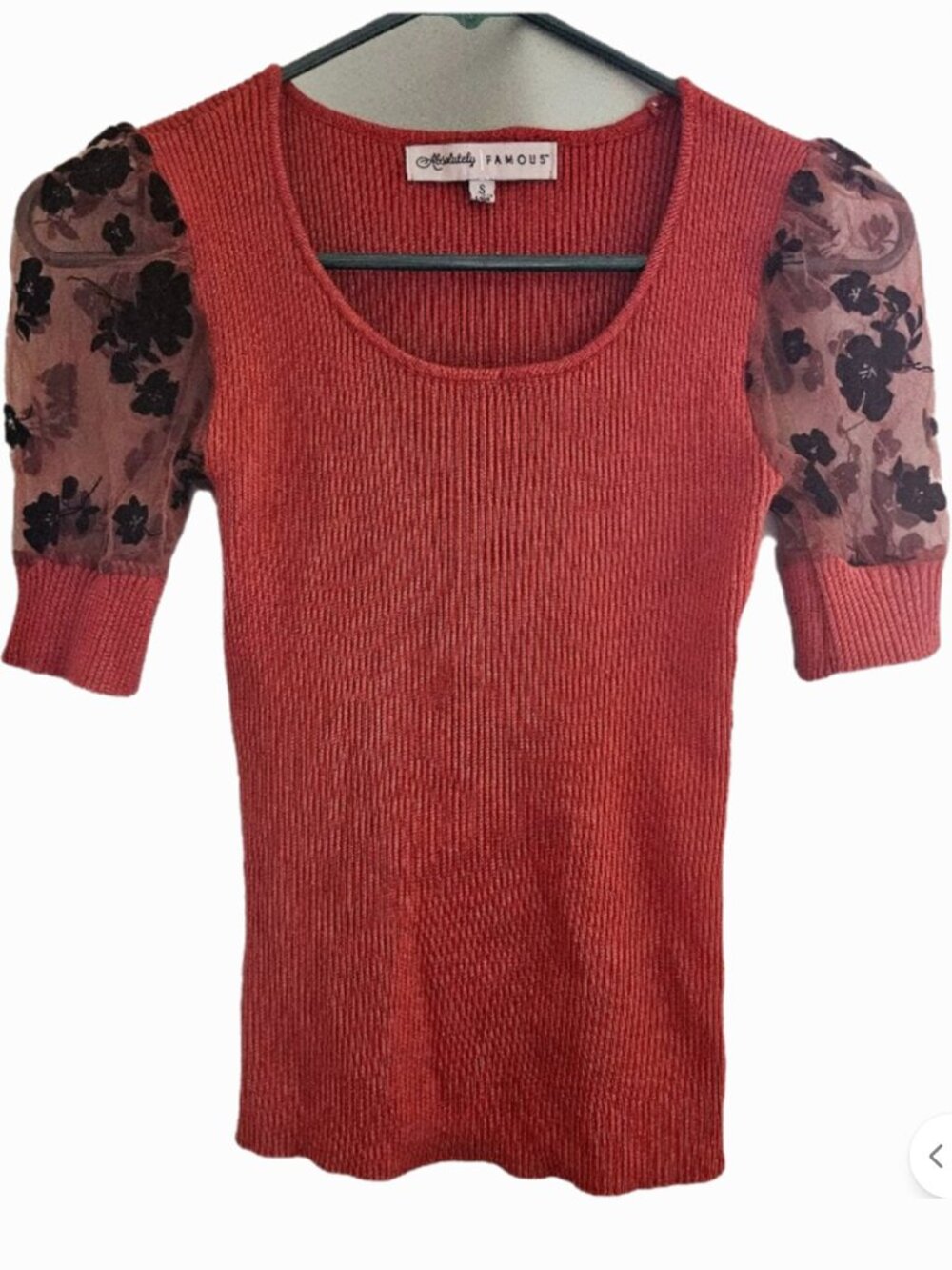 Absolutely Famous Floral Orange Black Top Size S